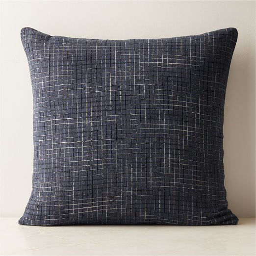 Tal Navy Blue Linen Throw Pillow with Down-Alternative Insert 23"