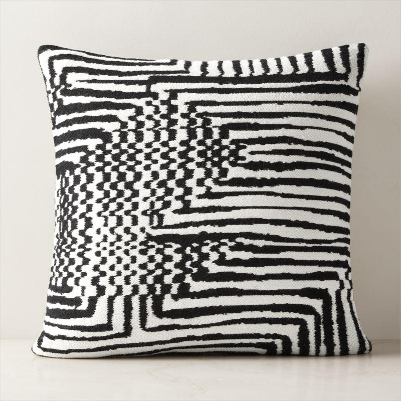 View Tala Black and White Wool Throw Pillow with Feather-Down Insert 23"x23" details