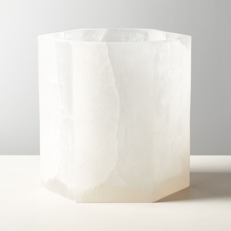 Talia Modern Alabaster Hurricane Candle Holder + Reviews | CB2