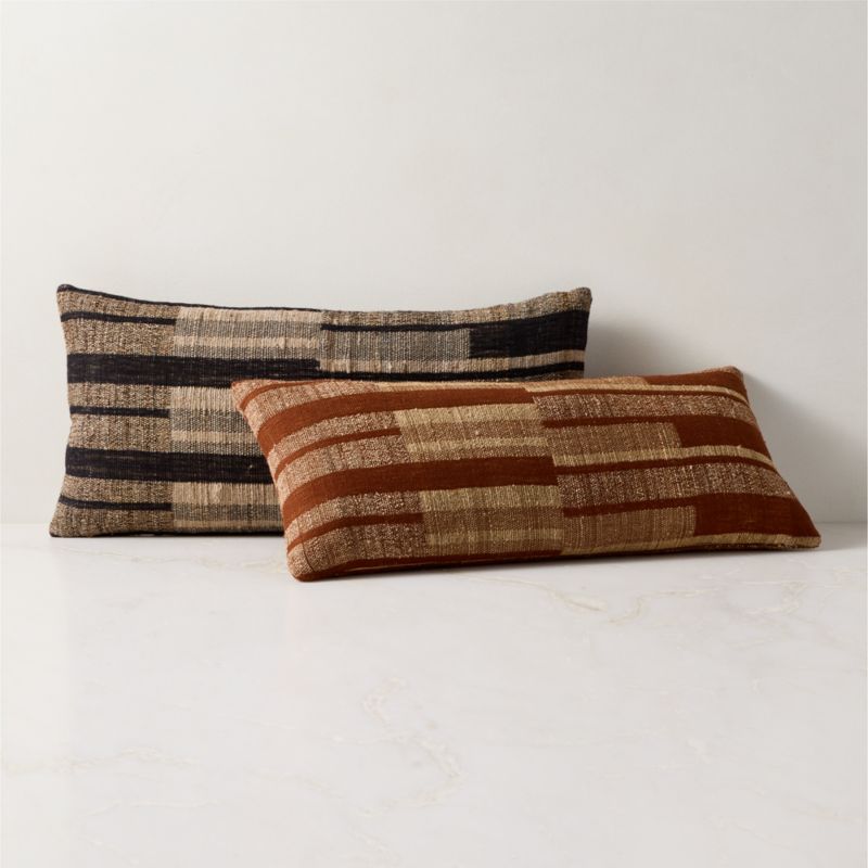 Talita Sienna Brown Wool And Silk Lumbar Pillow With Down-Alternative Insert 23"x11" - image 3 of 4