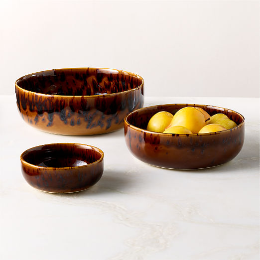 Tara 3-Piece Tortoise Stoneware Serving Bowls