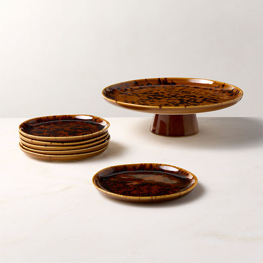 Tara Tortoise Stoneware Dessert Serving Set of 7