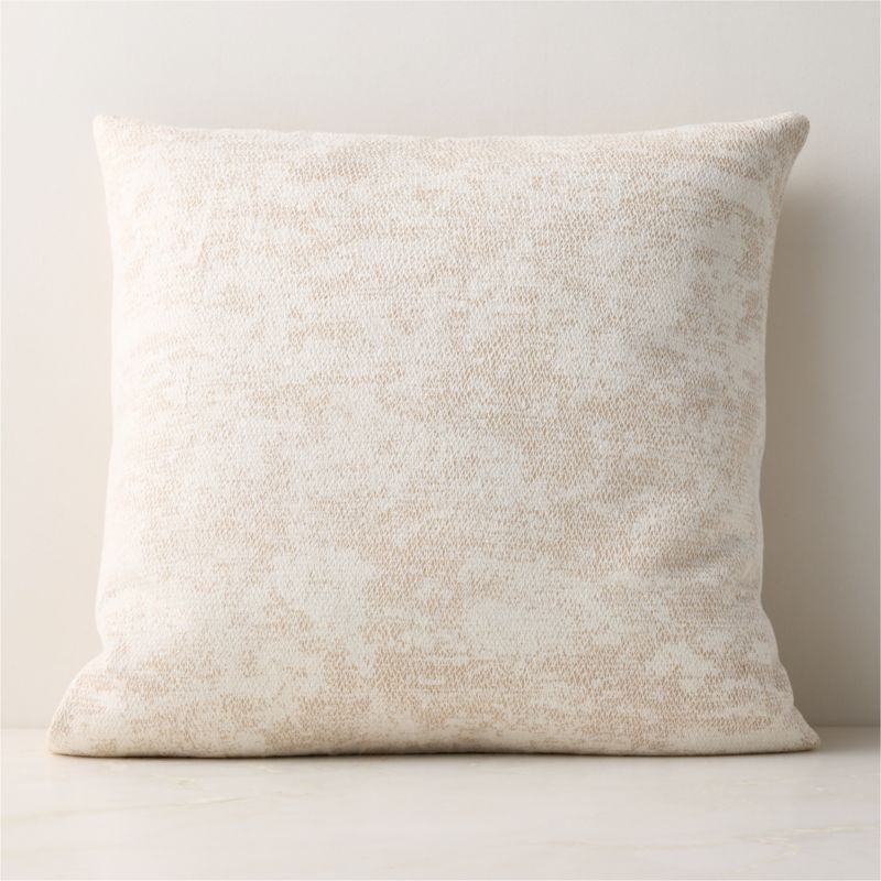 View Tavi Warm White Embroidered Linen Throw Pillow with Feather-Down Insert 23"x23" details