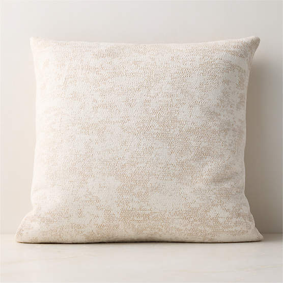 Tavi Warm White Embroidered Linen Throw Pillow with Feather-Down Insert 23"x23"
