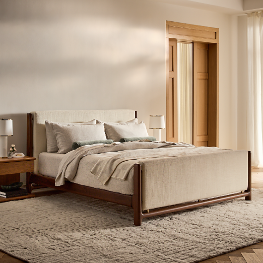 Tavola Walnut and Warm White Upholstered King Bed