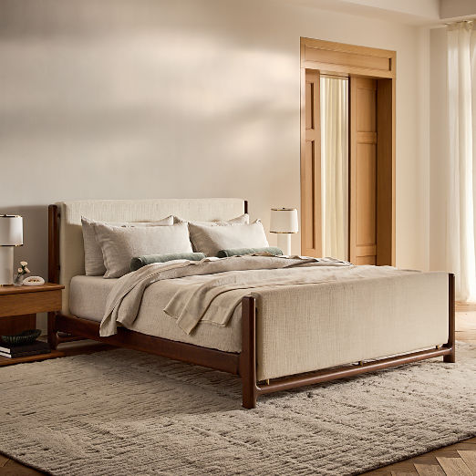 Tavola Walnut and Warm White Upholstered King Bed