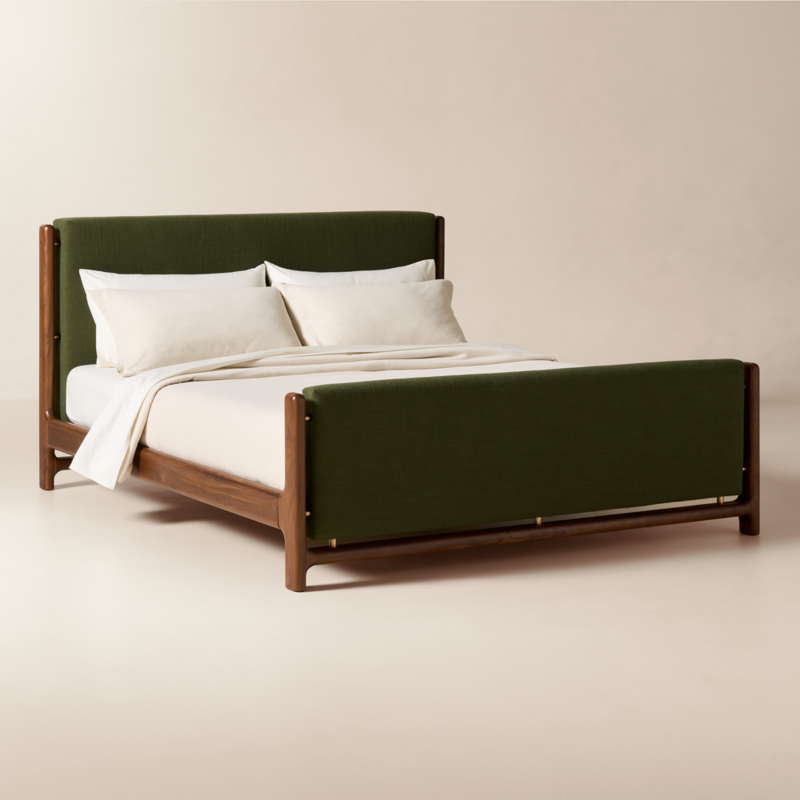 Tavola Walnut and Green Upholstered King Bed - image 2 of 8