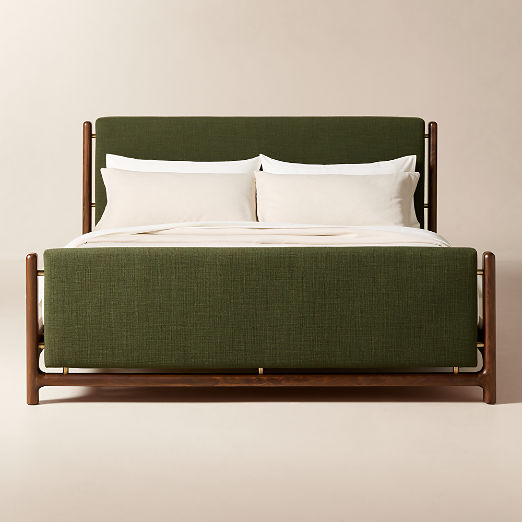 Tavola Walnut and Green Upholstered King Bed