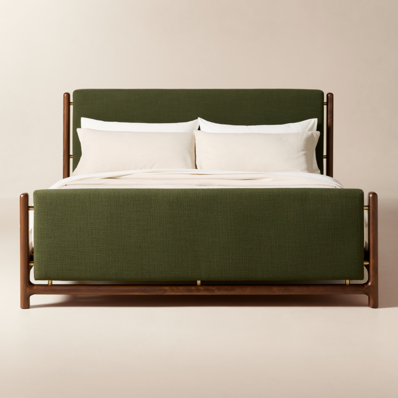 Tavola Walnut and Green Upholstered King Bed - image 0 of 8
