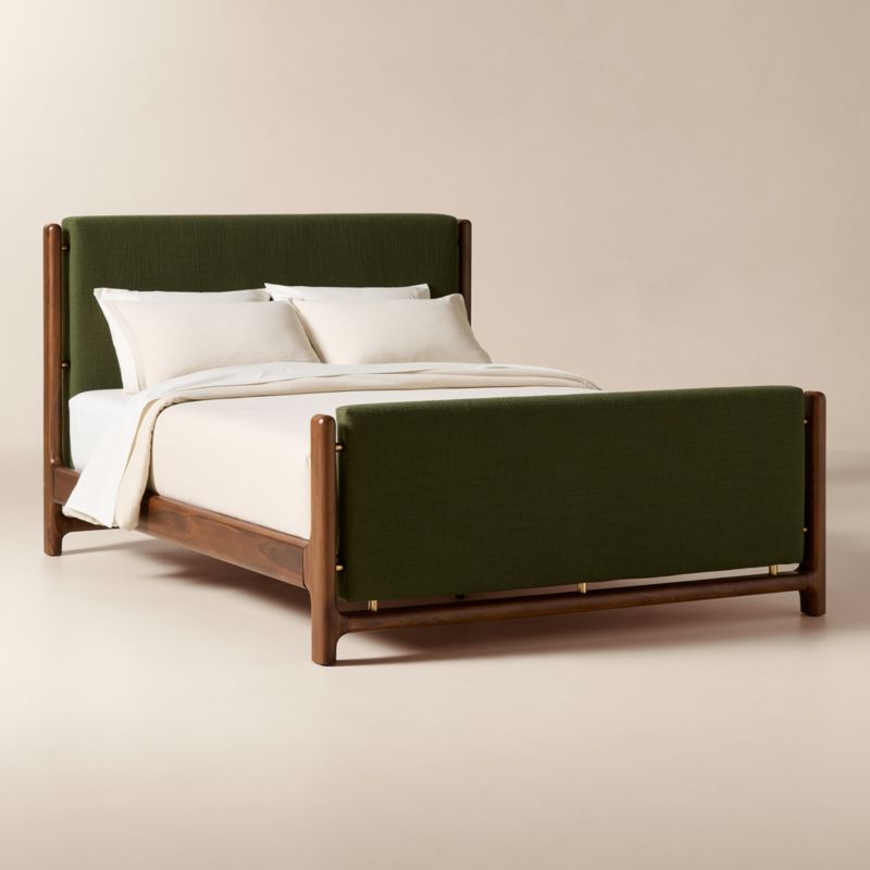 Tavola Walnut and Green Upholstered Queen Bed - image 4 of 9
