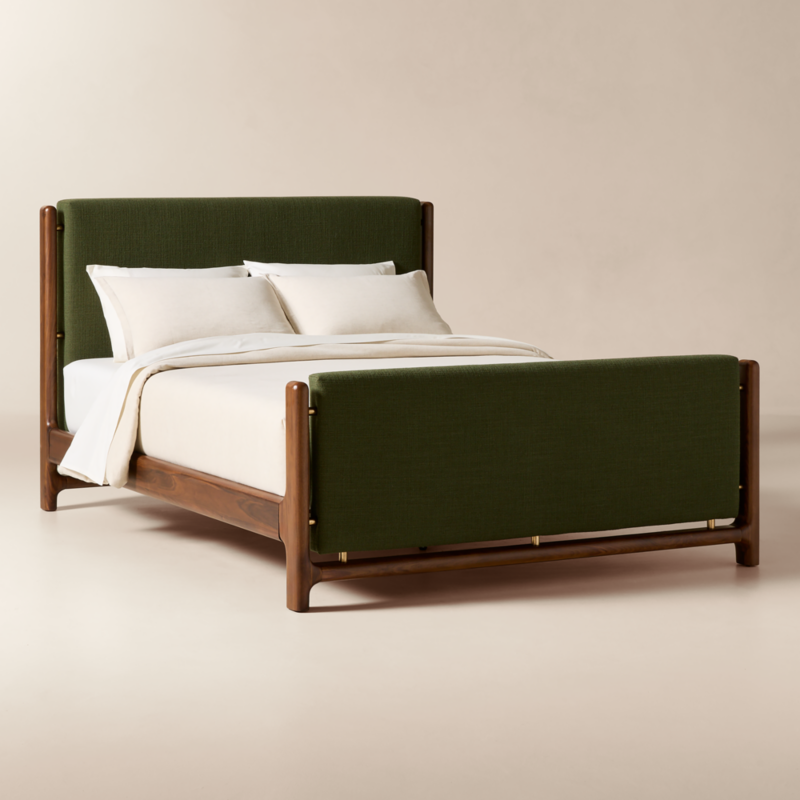 Tavola Walnut and Green Upholstered Queen Bed - image 2 of 8