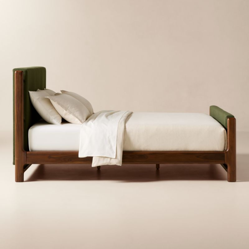 Tavola Walnut and Green Upholstered Queen Bed - image 5 of 9
