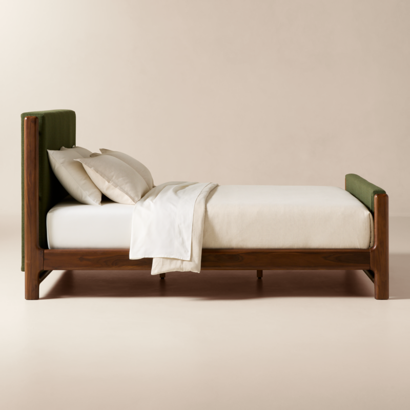 Tavola Walnut and Green Upholstered Queen Bed - image 3 of 8