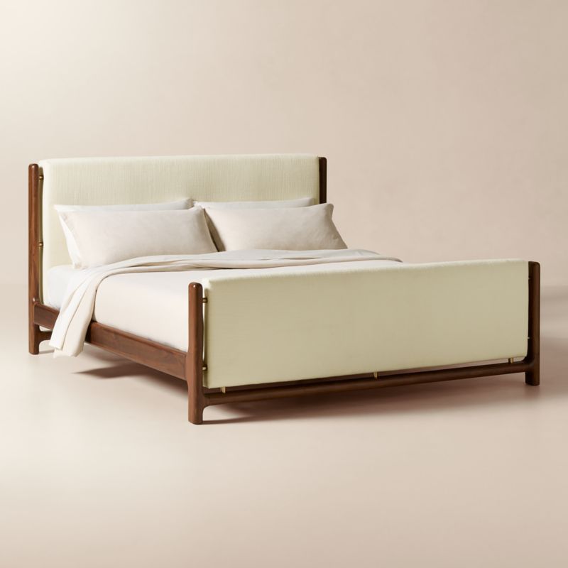 Tavola Walnut and Warm White Upholstered King Bed - image 2 of 7