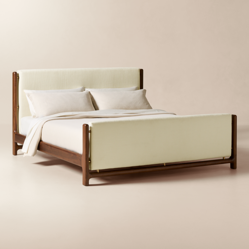 Tavola Walnut and Warm White Upholstered King Bed - image 2 of 8