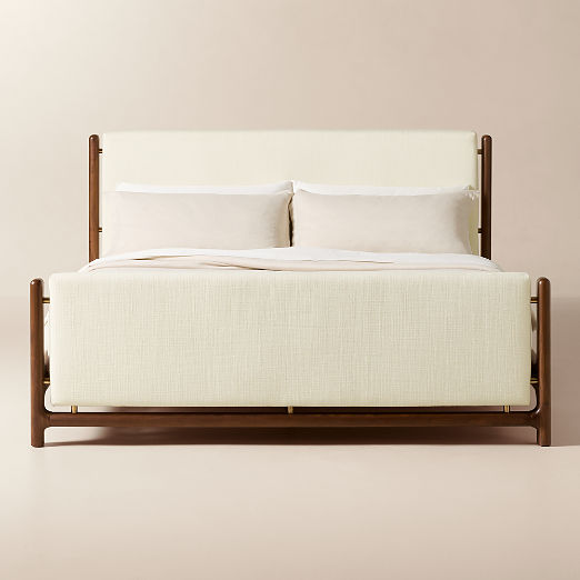 Tavola Walnut and Warm White Upholstered Queen Bed