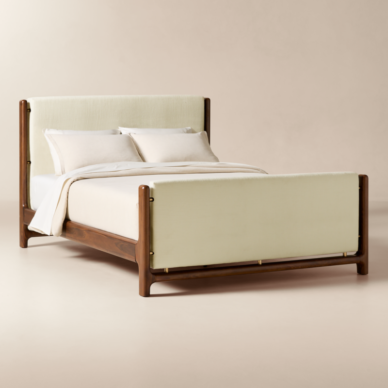 Tavola Walnut and Warm White Upholstered Queen Bed - image 2 of 8