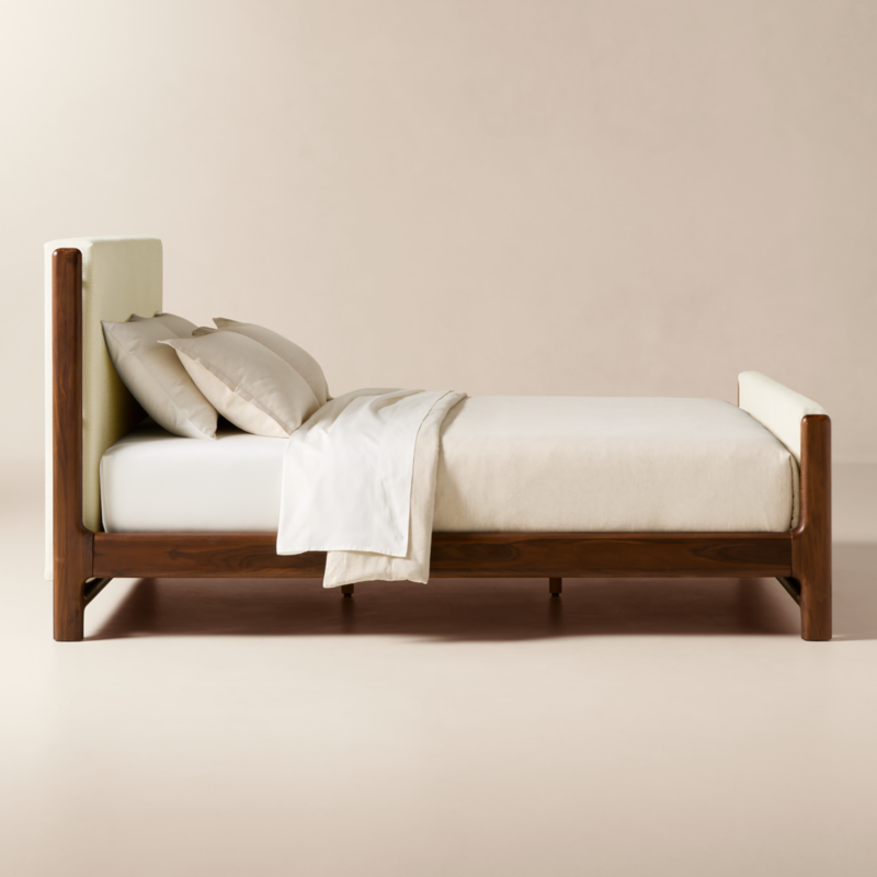 Tavola Walnut and Warm White Upholstered Queen Bed - image 3 of 8
