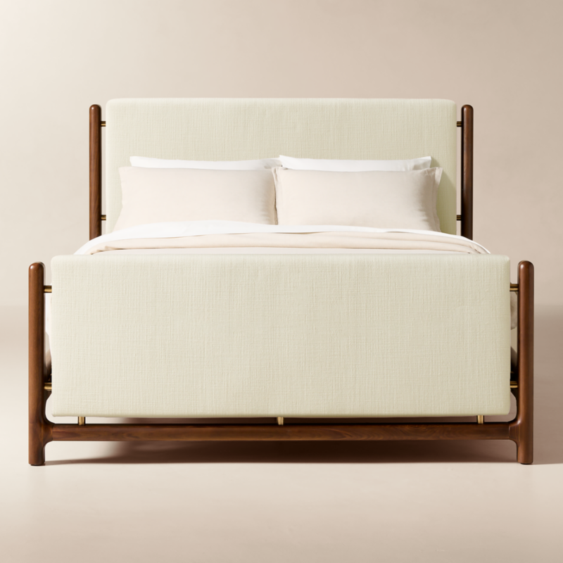 Tavola Walnut and Warm White Upholstered Queen Bed - image 0 of 8