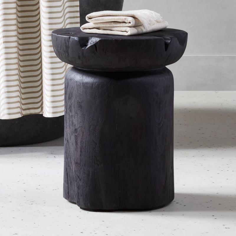 Black Teak Wood Bathroom Stool - image 1 of 5