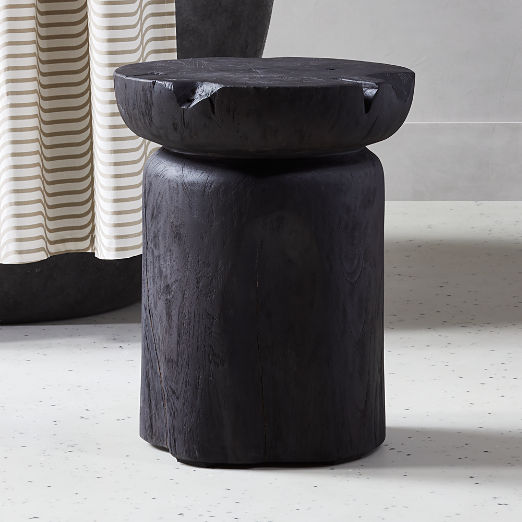 Black Teak Wood Bathroom Stool