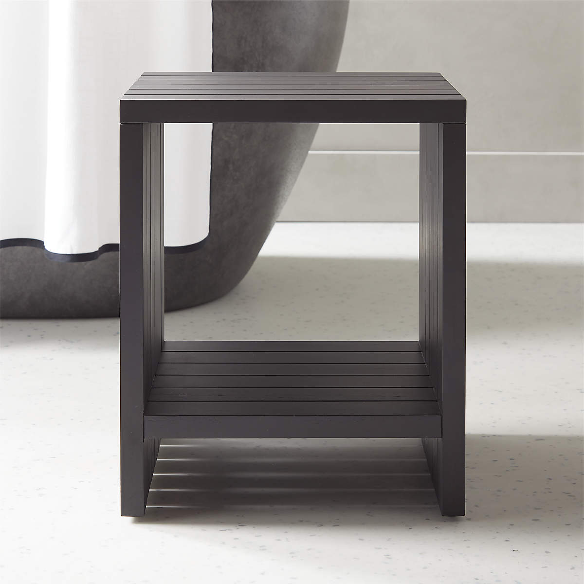 Teak Black Bathroom Stool + Reviews CB2