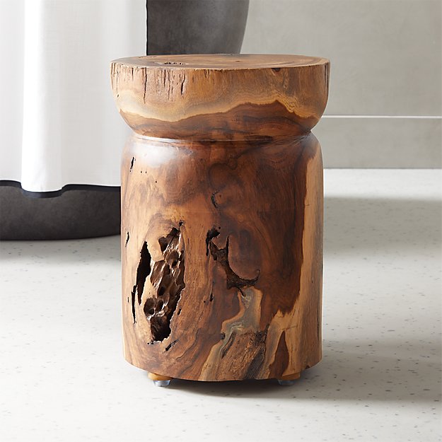 Teak Natural Round Bathroom Stool CB2 Canada
