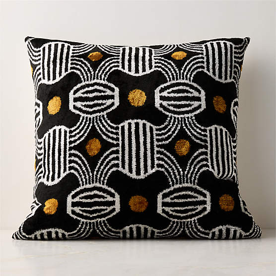 Telo Black and White Turkish Silk Throw Pillow with Feather-Down Insert 23"x23"