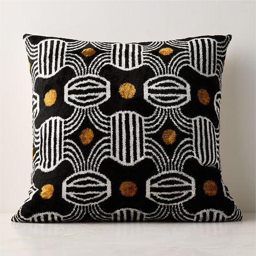 Telo Black and White Turkish Silk Throw Pillow with Down-Alternative Insert 23"x23"