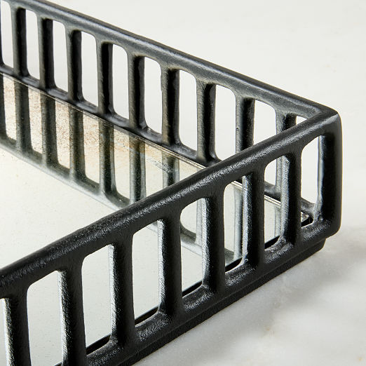 Teo Square Cast Aluminum and Antiqued Mirror Decorative Tray