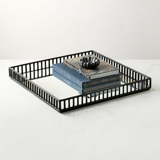 Teo Square Cast Aluminum and Antiqued Mirror Decorative Tray