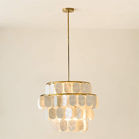 Terese Aged Brass Capiz Pendant Light 24"