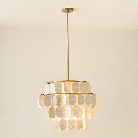 Terese Aged Brass Capiz Pendant Light 24"