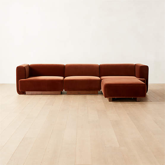 Terrain 4-Piece L-Shaped Bronze Brown Velvet Sectional Sofa