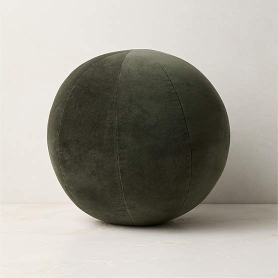 Terre Dark Green Velvet Sphere Throw Pillow 12"