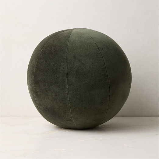 Terre Dark Green Velvet Sphere Throw Pillow 12"