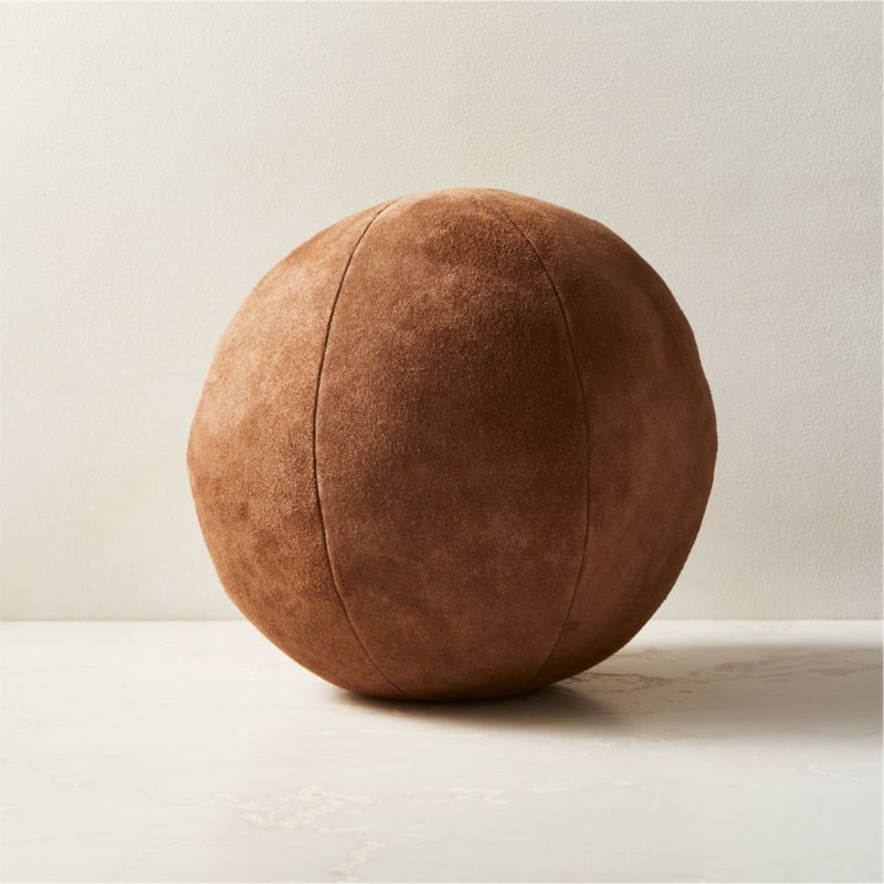 View Terre Brown Suede Sphere Throw Pillow 12" details