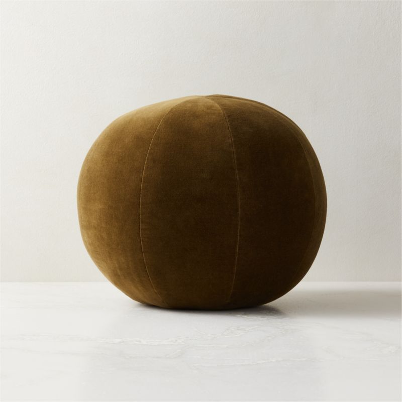 View Terre Olive Green Velvet Sphere Throw Pillow 12" details