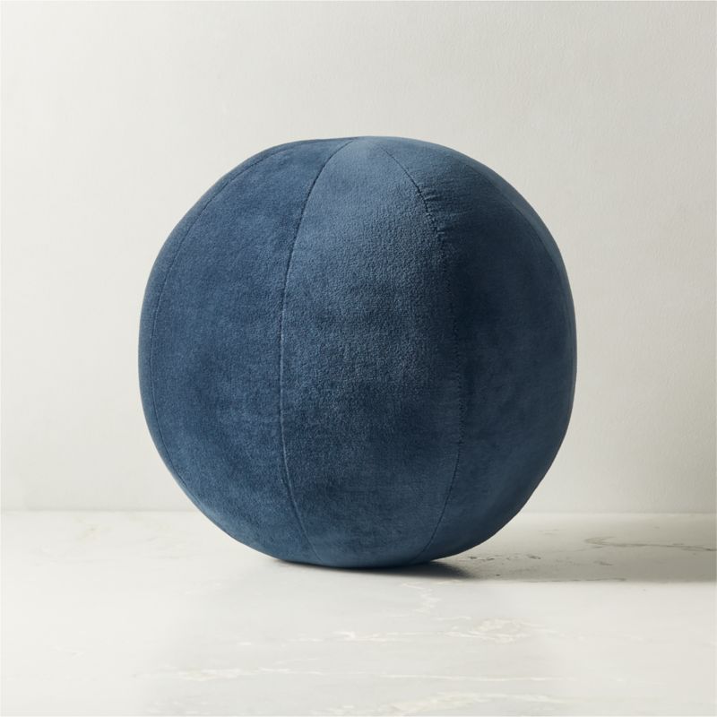 View Terre Navy Blue Velvet Sphere Throw Pillow 12" details