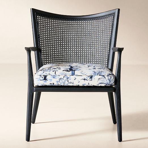 Thomas Cane Accent Chair with Landscape Fabric Cushion by Paul McCobb Set of 2