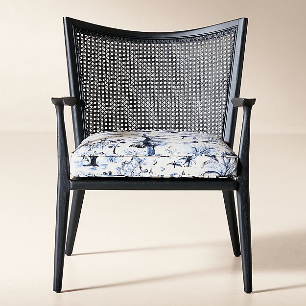 Thomas Cane Accent Chair with Landscape Fabric Cushion by Paul
