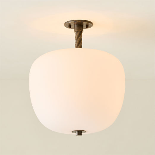 Thorne Dark Bronze Large Flush Mount Light with Opaline Glass Shade
