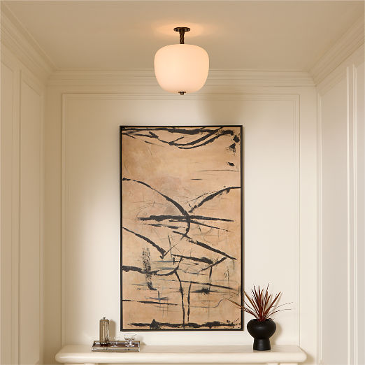 Thorne Dark Bronze Large Flush Mount Light with Opaline Glass Shade