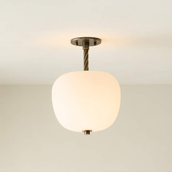 Thorne Dark Bronze Small Flush Mount Light with Opaline Glass Shade