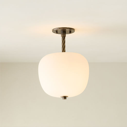Thorne Dark Bronze Small Flush Mount Light with Opaline Glass Shade