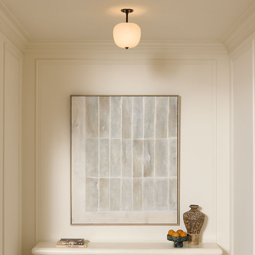 Thorne Dark Bronze Small Flush Mount Light with Opaline Glass Shade