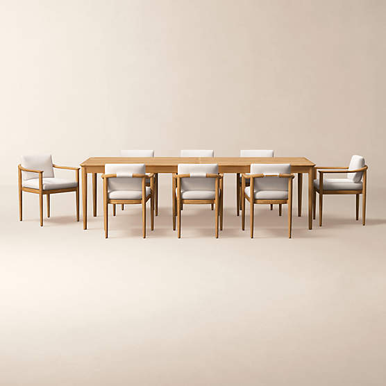 Tide 108" Teak Outdoor Dining Table Set with Ivory Sunbrella® Cushions