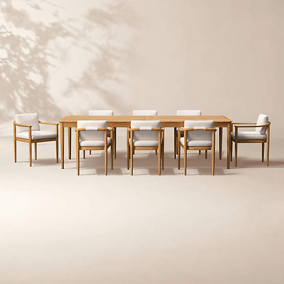 Tide 108" Teak Outdoor Dining Table Set with Ivory Sunbrella® Cushions