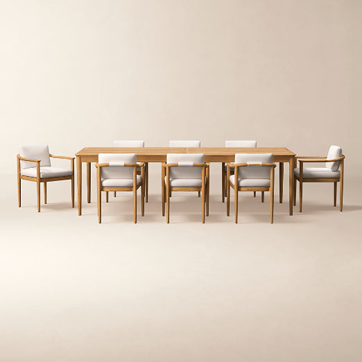 Tide 108" Teak Outdoor Dining Table Set with Ivory Sunbrella® Cushions