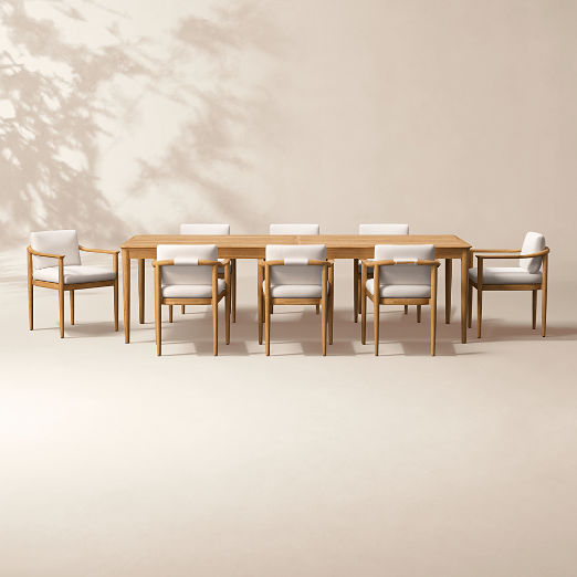 Tide 108" Teak Outdoor Dining Table Set with Ivory Sunbrella® Cushions